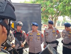 Satuan Brimob Polda Lampung Pertebal Pengamanan Unjuk Rasa di Mapolres Lampung Tengah